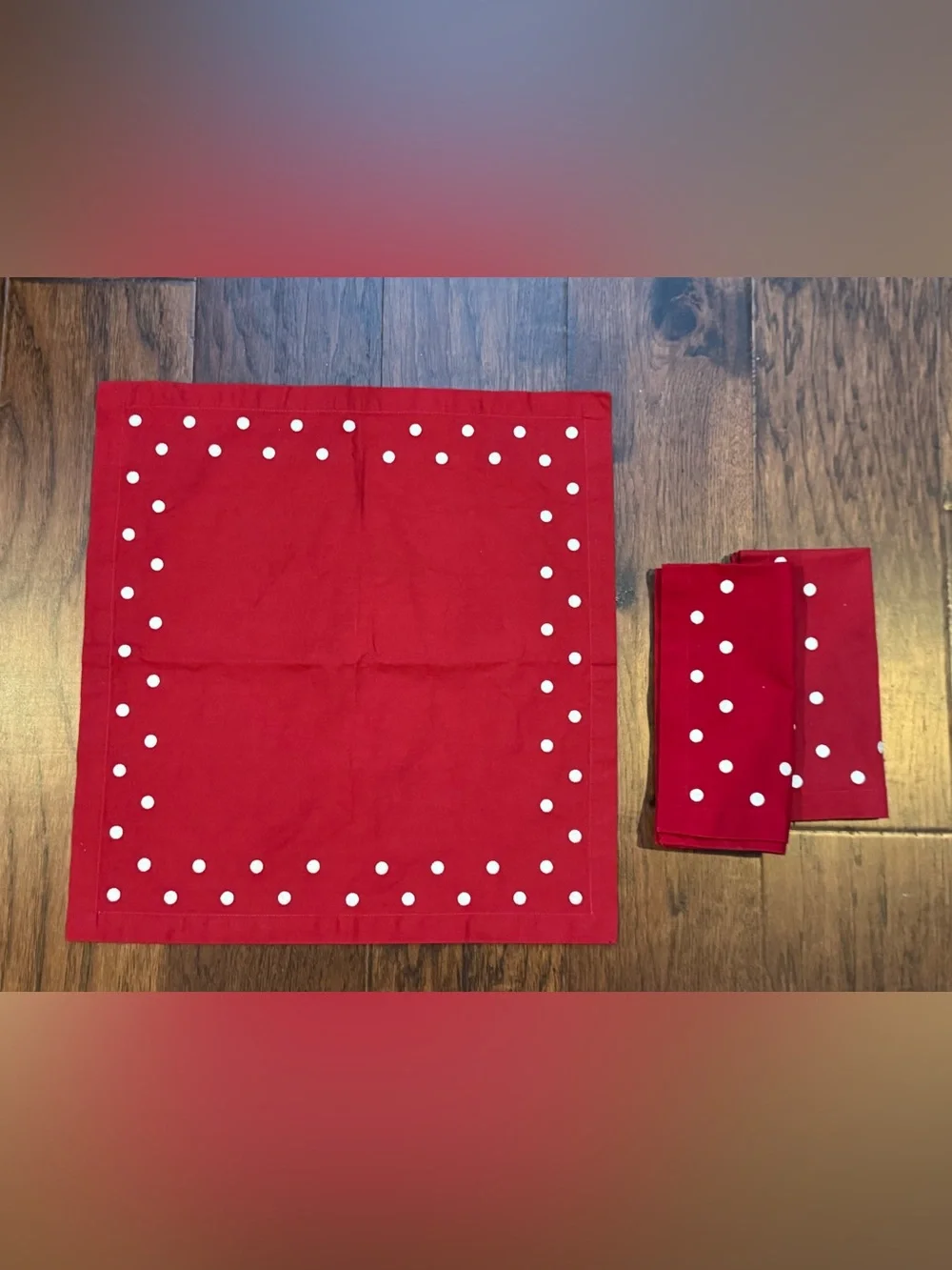 Pottery Barn Set of 3 Polka Dot Dark Red Napkins